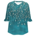 thumbnail image 7 of Guzom Carnival Womens Blue Teal V Neck 3/4 Sleeve Ruffled Cuff Top, 95% Polyester 5% Spandex Stretch Wrinkle Resistant Relaxed Fit Blouse for Daily & Casual Work (S-2XL),Size L, 7 of 7