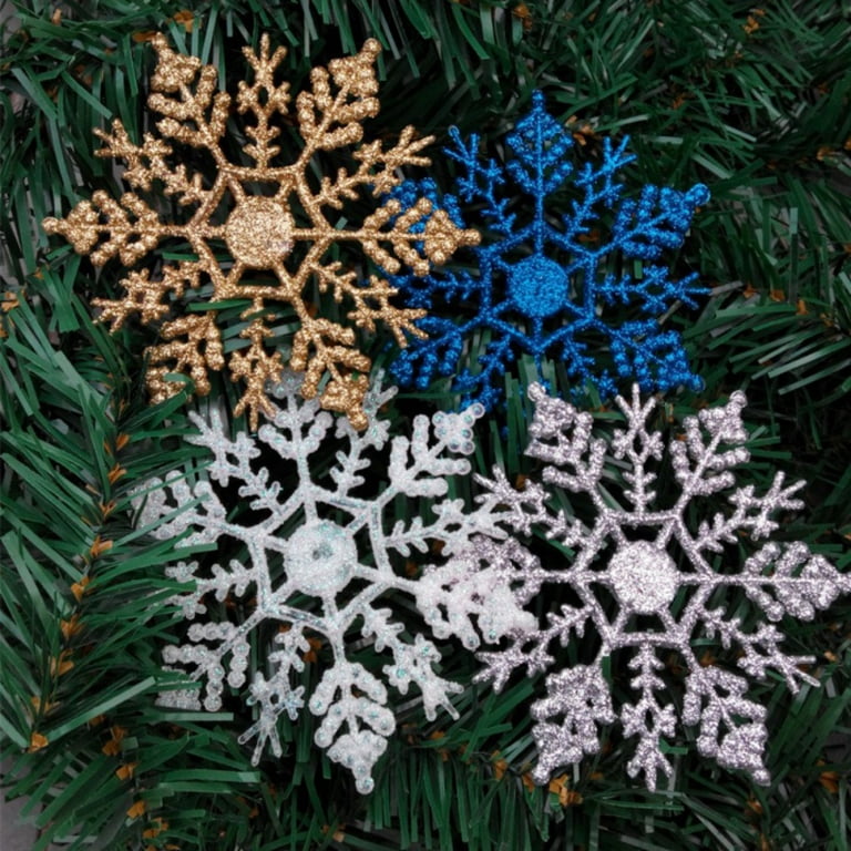 XmasExp 80mm/3inch Glitter Snowflake Ornaments Set Mini Christmas Tree Hanging Plastic Decoration for Xmas Party Wedding Anniver