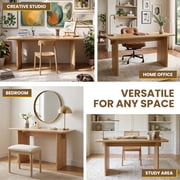 Guyou 55 Natural Oak Desk, Light Wood Finish MDF Study Table, Versatile Vanity & Office Desk with Sculptural Legs, Sturdy Two-Pedestal Design for Work & Study, Natural
