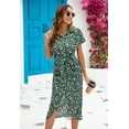 thumbnail image 4 of Furvclv Women's Boho Floral Short Sleeve V Neck Ruched Bodycon Dress with Tie Slit Hem Beach Dress, 4 of 8