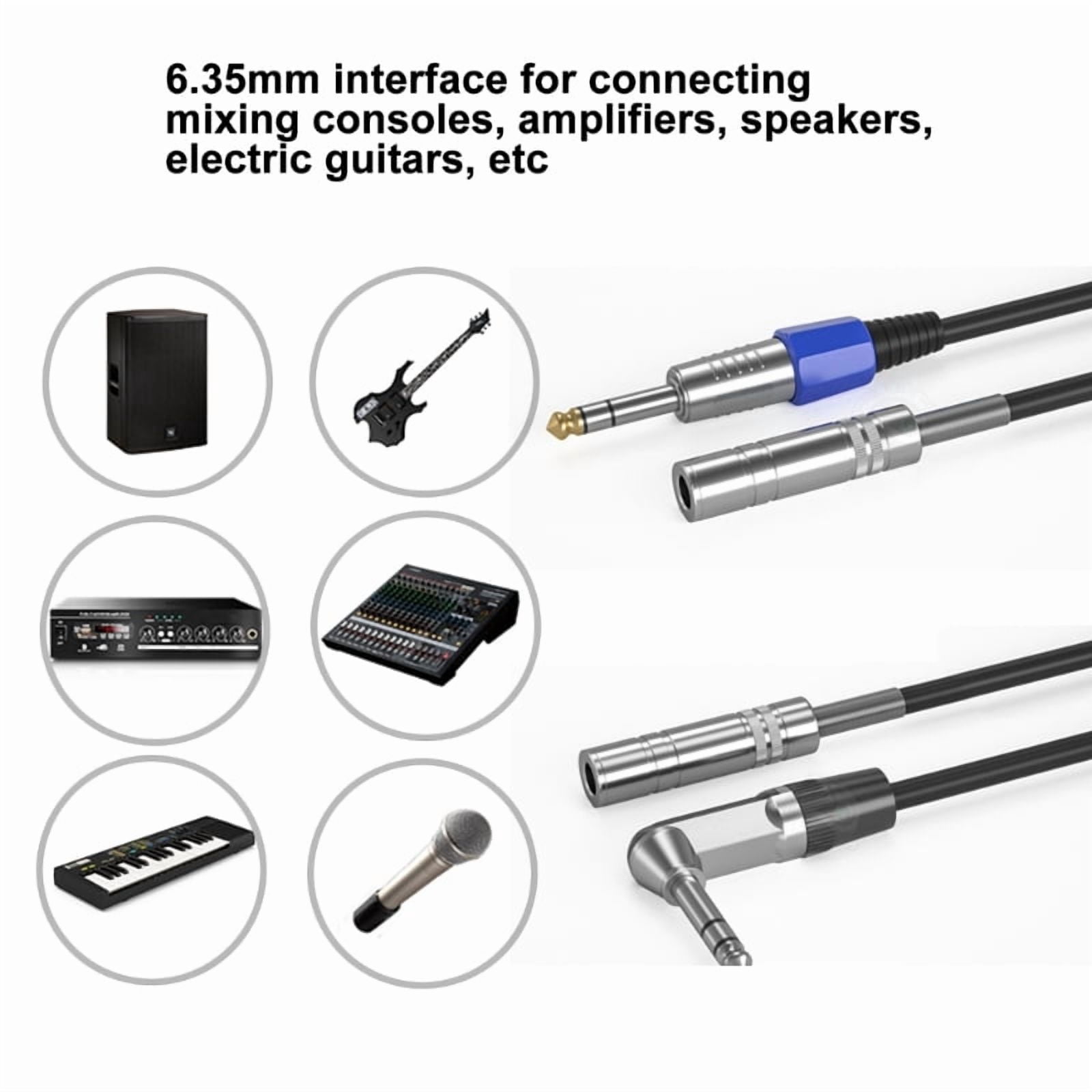 Professional 6.35mm Male To Female Stereo Audio Extension Cable For Mixer, Microphone, Guitar Different Length