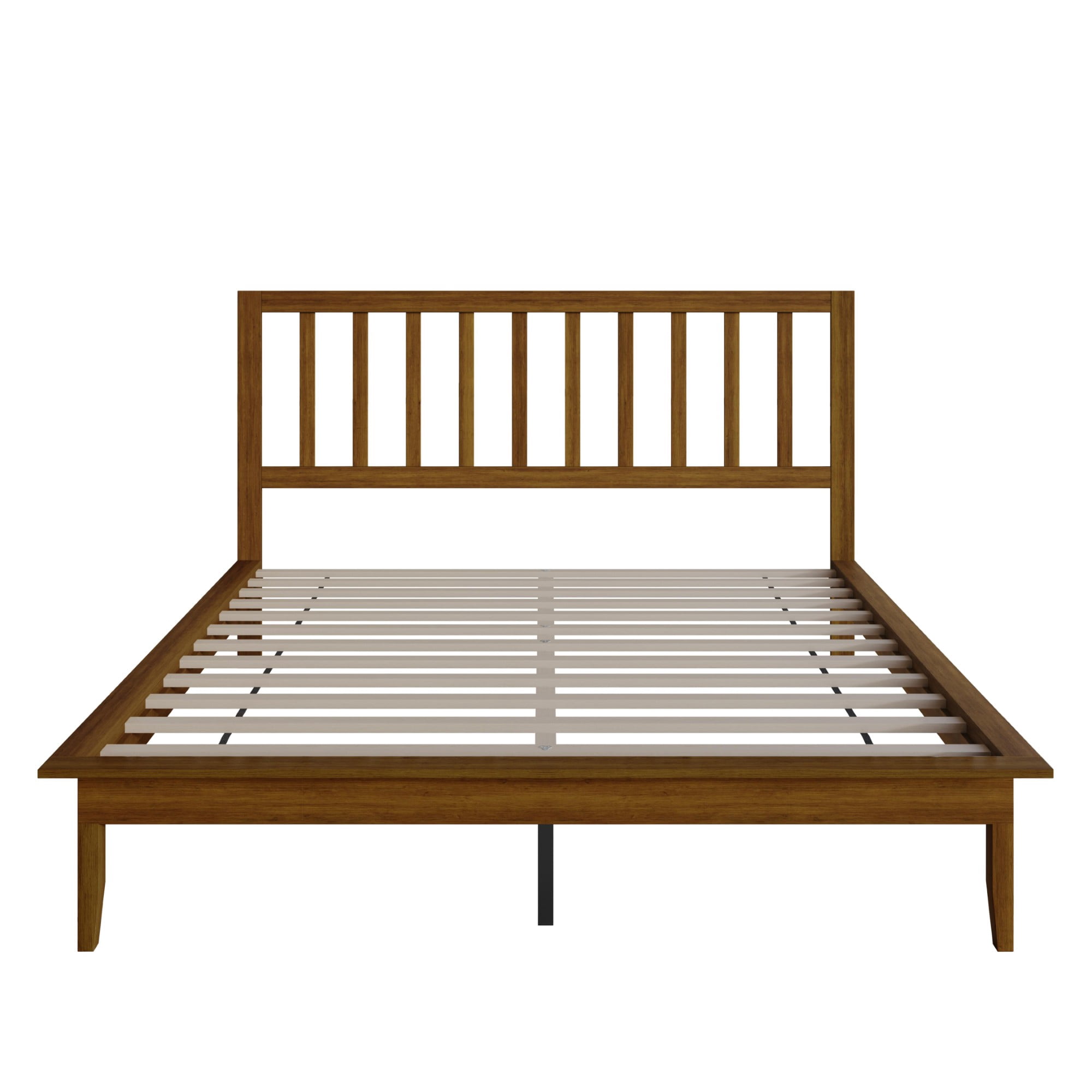 Home Design Lancaster Queen Platform Bed Frame with Slatted Headboard, No box spring required, Brown, Easy Assembly