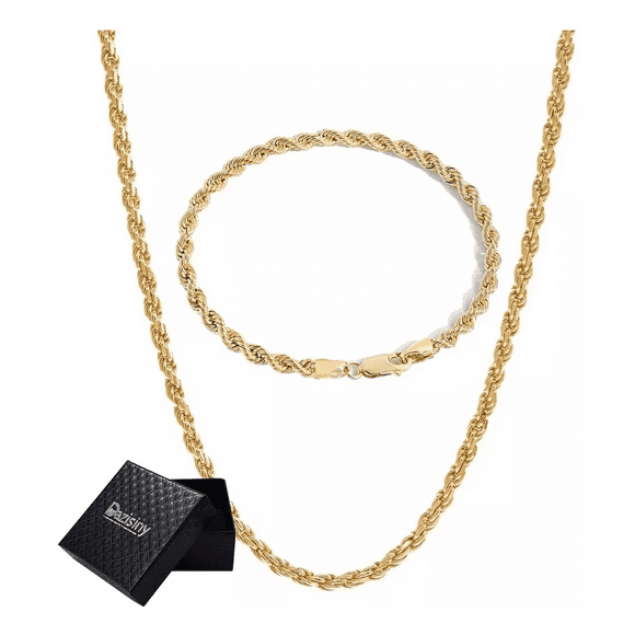 Pulsera Y Collar Torsal Acero Inoxidable Hombre Oro