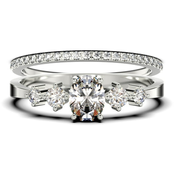 Classic 1.15 Carat Oval Cut Diamond Moissanite Engagement Ring, Wedding Ring in 925 Sterling Silver With 18k White Gold Plating, Gift, Promise Ring, Bridal Rings Set