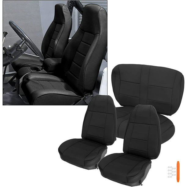 Kojem Black Cloth Seat Covers Sets Compatible with 1991-1995 Jeep Wrangler  YJ 4WD 