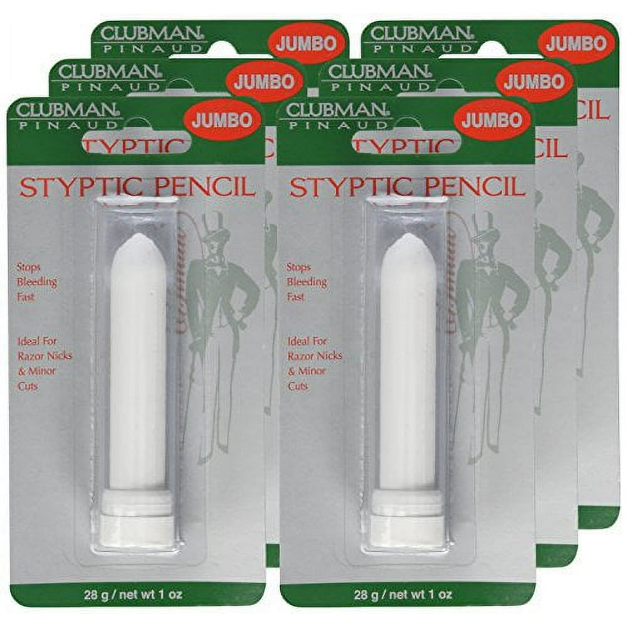 Clubman Jumbo Styptic Pencil, Treat and Seal Shaving Cuts Instantly, Anti-hemorrhaging Stick, First Aid, White, 1 oz (Pack of 6)