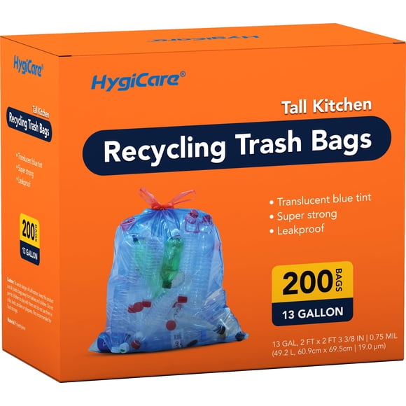 Bolsas de basura para reciclaje HygiCare, 13 galones, 200 unidades