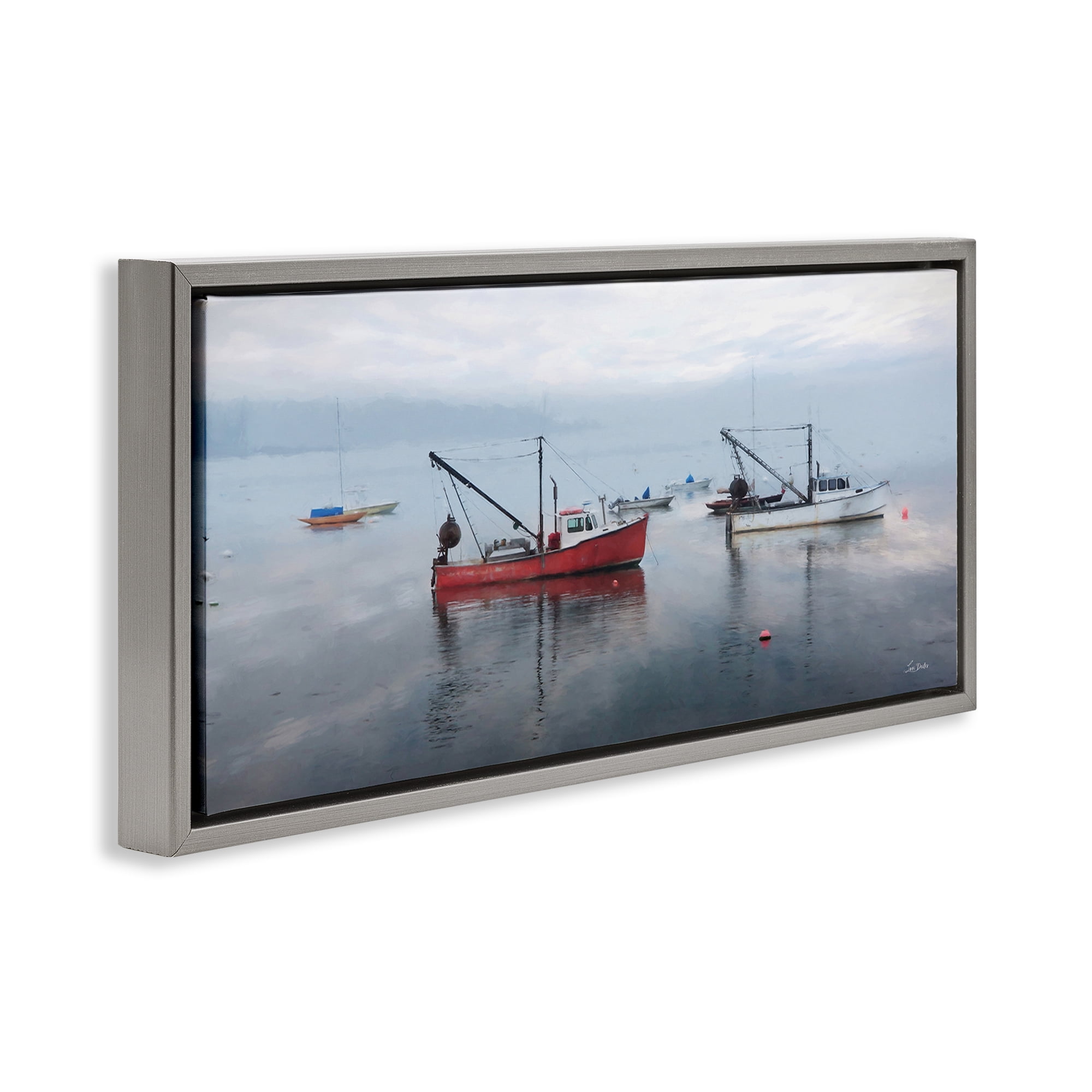 Stupell Industries Boat Harbor Seascape Nautical & Beach Photography Gray Floater Framed Canvas Art Print Wall Art, 25 x 11