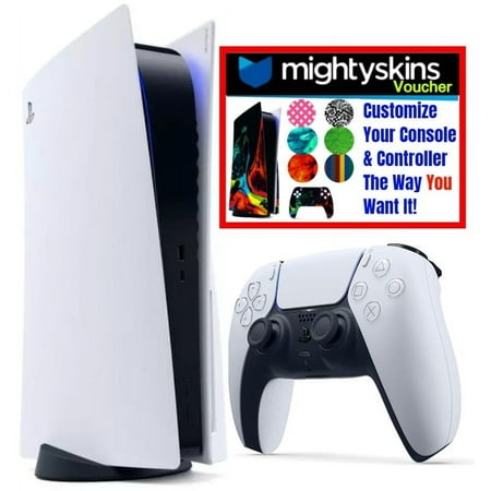 Sony PlayStation 5 Console (PS5 Disc Console) (Disc Version) with Controller and Mightyskins Custom Skin Code Voucher - Bundle