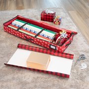 HOLDN' STORAGE Wrapping Paper Storage Container, Fits 27 Rolls Gift Wrap, Extra Pockets for Ribbons & Bows, Underbed Storage - Red with White Snowflakes