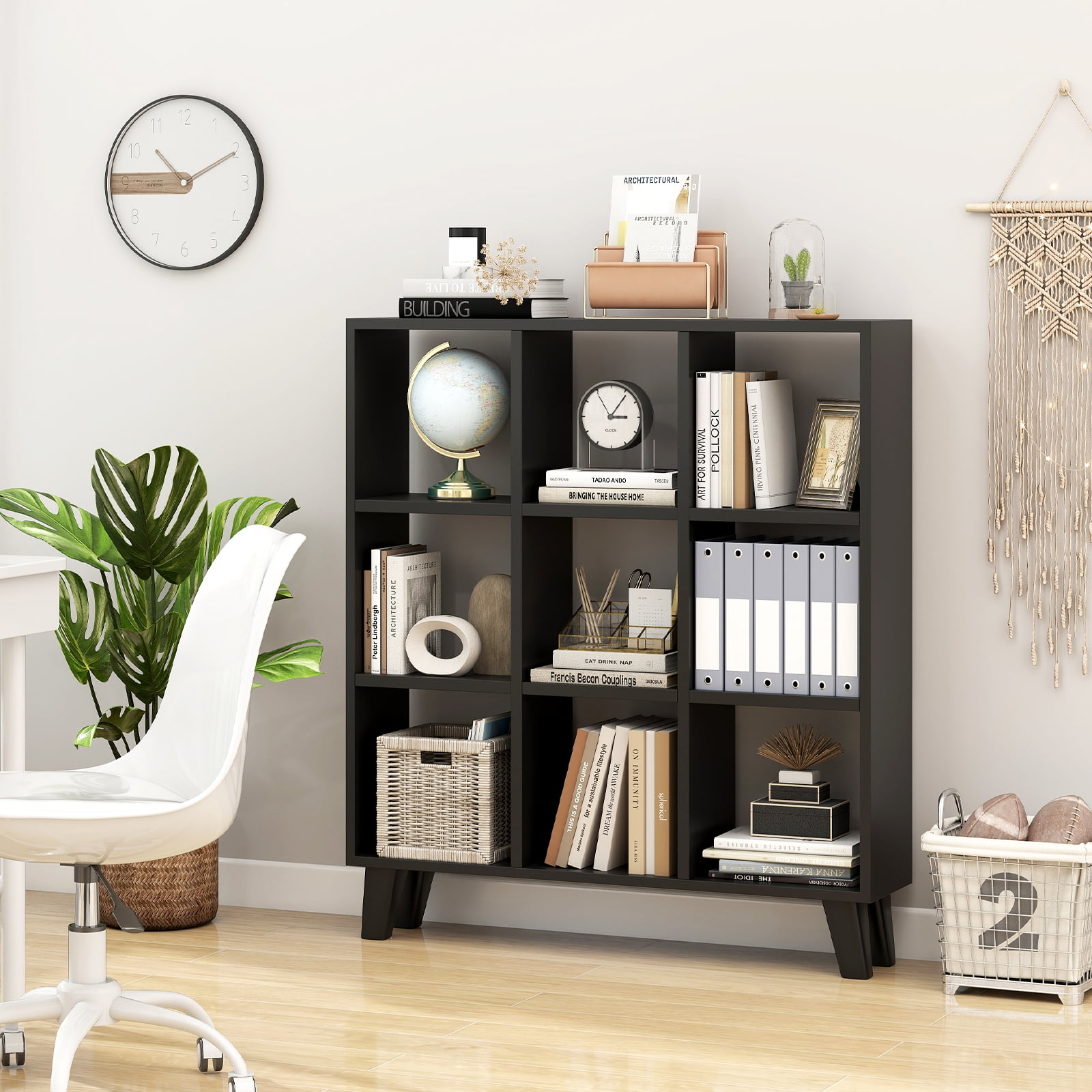 Costway 2PCS 9-Cube Bookcase with 6 Removable Shelves Raised Support Feet for Living Room Black
