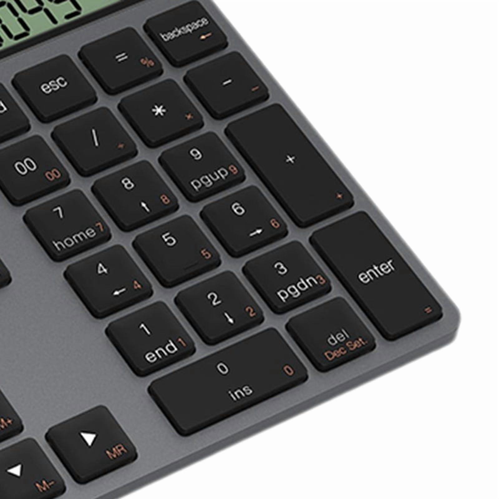 Ergonomic Bluetooth Dual Mode Wireless Numeric Keyboard with Display Calculator 2in1 Wireless Number Keypad Grey