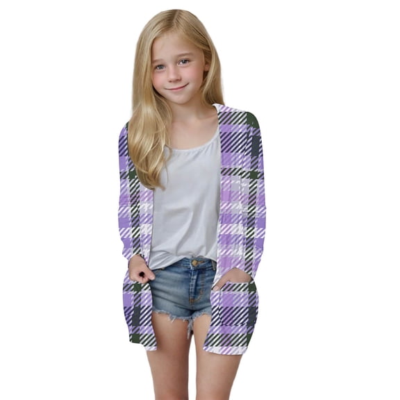 uublik Girls Cardigans Kids Lightweight Fall Winter Coat Outerwear with Pockets Size 5T-14 Purple