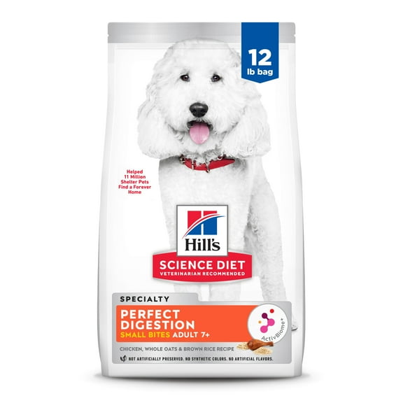 Hill's Science Diet Perfect Digestion Small Bites Whole Grain Chicken Dry Senior Dog Food, 12lb Bag