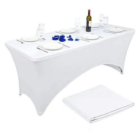 

Pesonlook 6ft Polyester Fitted Rectangular Tablecloth Stretchable Elastic Spandex Table Cover White Tight Fitted Table Cover Wedding Party Patio Cocktail Bar Craft Exhibitions Washable Table Cover