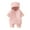 Pink, variant on BENJAMJAM 0-2Y One-Piece Romper Bear Ear Hood Adorable Bear Patch Detail Multiple Colors Ideal Fall/Winter Outings & Daily Wear
