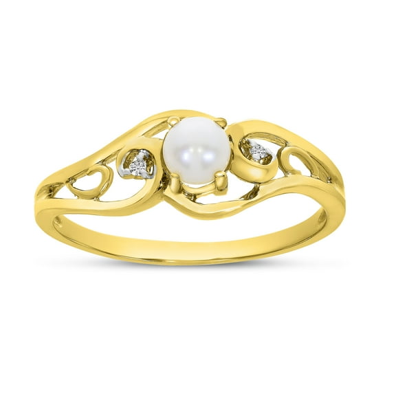 10k Yellow Gold Freshwater Cultured Pearl And Diamond Ring