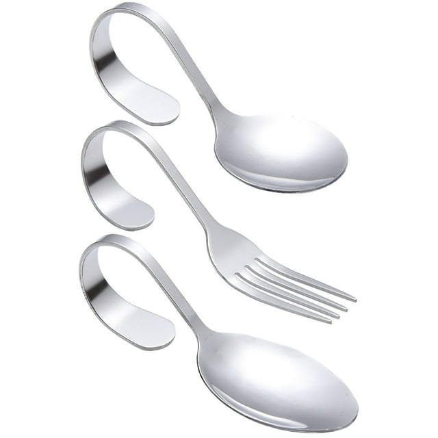 Ensemble de 3 Cuillères et Fourchettes à Manche Courbé Cuillères de Service Couverts en Acier Inoxydable