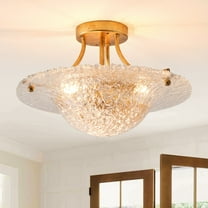 16“ Modern Gold Leaf Resin Semi Flush Mount Ceiling Light for Bedroom,Dining Room,Hallway
