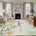 thumbnail image 2 of Welcome Daisy Large Area Rugs 5x8 ft Flower Pastoral Green Watercolor Linen Texture Washable Rug Non Slip Indoor Carpet Absorbent Floor Mat for Living Room Bedroom Dining Room, 2 of 9