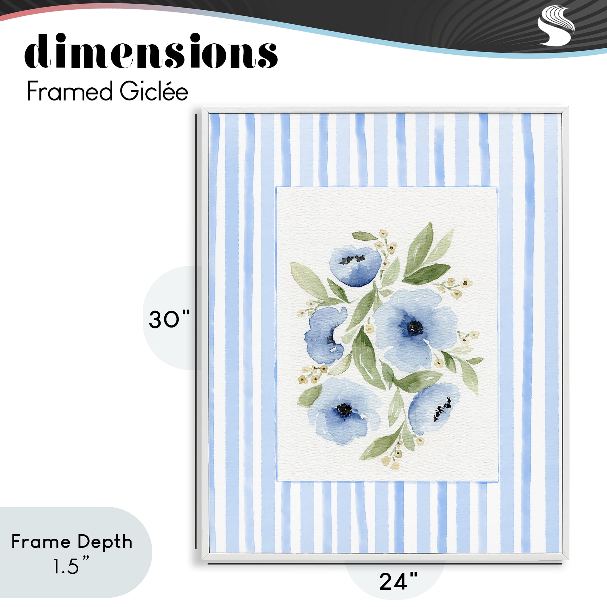 Stupell Industries Flowers With Stripe Border White Framed Giclee Art, design by Leah Noel Art