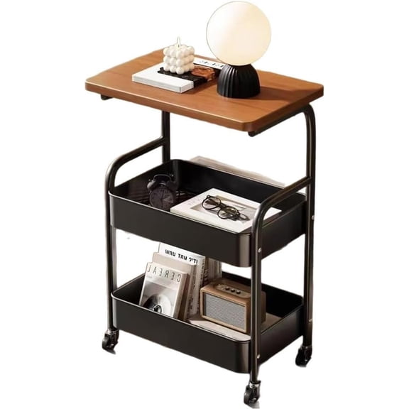 3-Tier Rolling Utility Cart with Wooden Top Locking Casters Compact Storage Organizer for Kitchen Office Bedroom Black