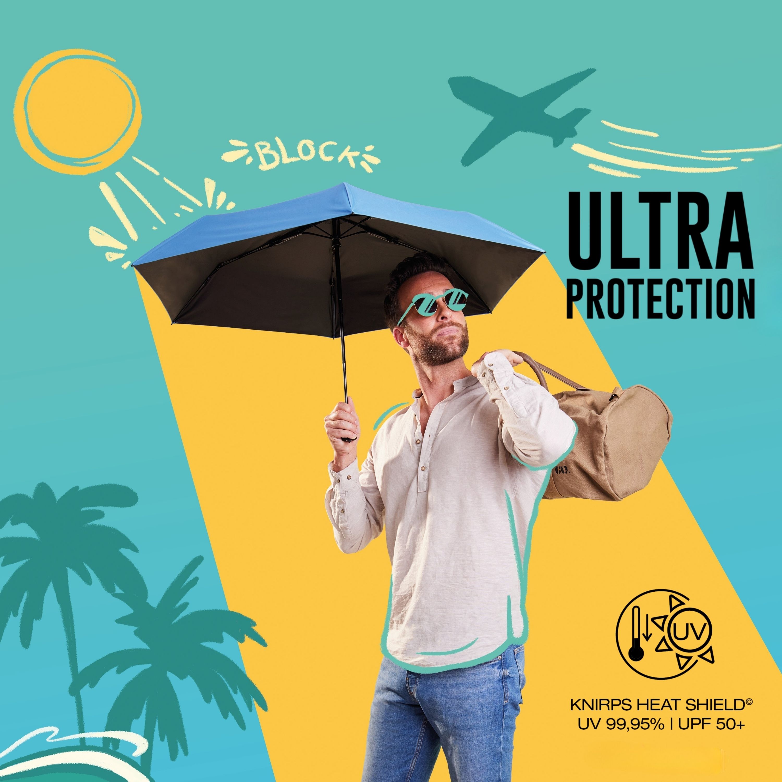 Knirps U.200 Ultra Light Automatic Rain Umbrella in Aqua – One-Touch Auto Open/Close, Wind-Tunnel Tested, 37in Canopy, Aluminum Fiberglass Frame, Pocket-Size Travel Umbrellas, Cover Included