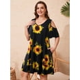 thumbnail image 5 of LATWIIV Women's V Neck Printed Cold Shoulder Short Sleeve Tanks Dress Cold Shoulder Flower35_2X, 5 of 8