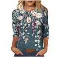 thumbnail image 2 of JTZGDY Western Shirts for Women Plus Size Vintage Ethnic Floral Print Summer 3/4 Lenght Sleeve Crewneck Graphic Tunic Tees Loose Oversized Casual Dressy Blouses Green XL, 2 of 6