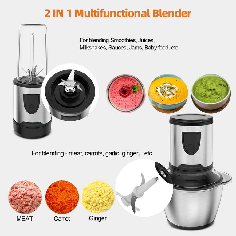 HOMCOM 2 in 1 Blender and Food Processor Combo for Chopping, Slicing,  Shredding, Mincing and Pureeing for Vegetable, Meat and Nuts, 500W 5-Cup  Bowl, 1.5L Blender Jug, 3 Blades and Adjustable Speed
