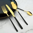 thumbnail image 4 of 24 Piece Mirror Golden Plated 18/0 Stainless Steel Flatware Set, Black Handle With Golden Mouth Silverware Set With Teaspoon Cutlery Set Service for 6, 4 of 14