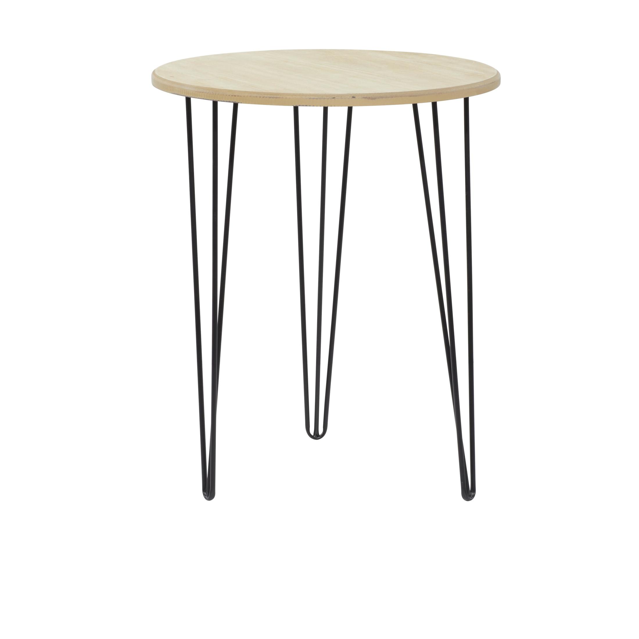 DecMode 18" x 22" Brown Wooden Accent Table with Black Metal Hairpin Legs, 1-Piece
