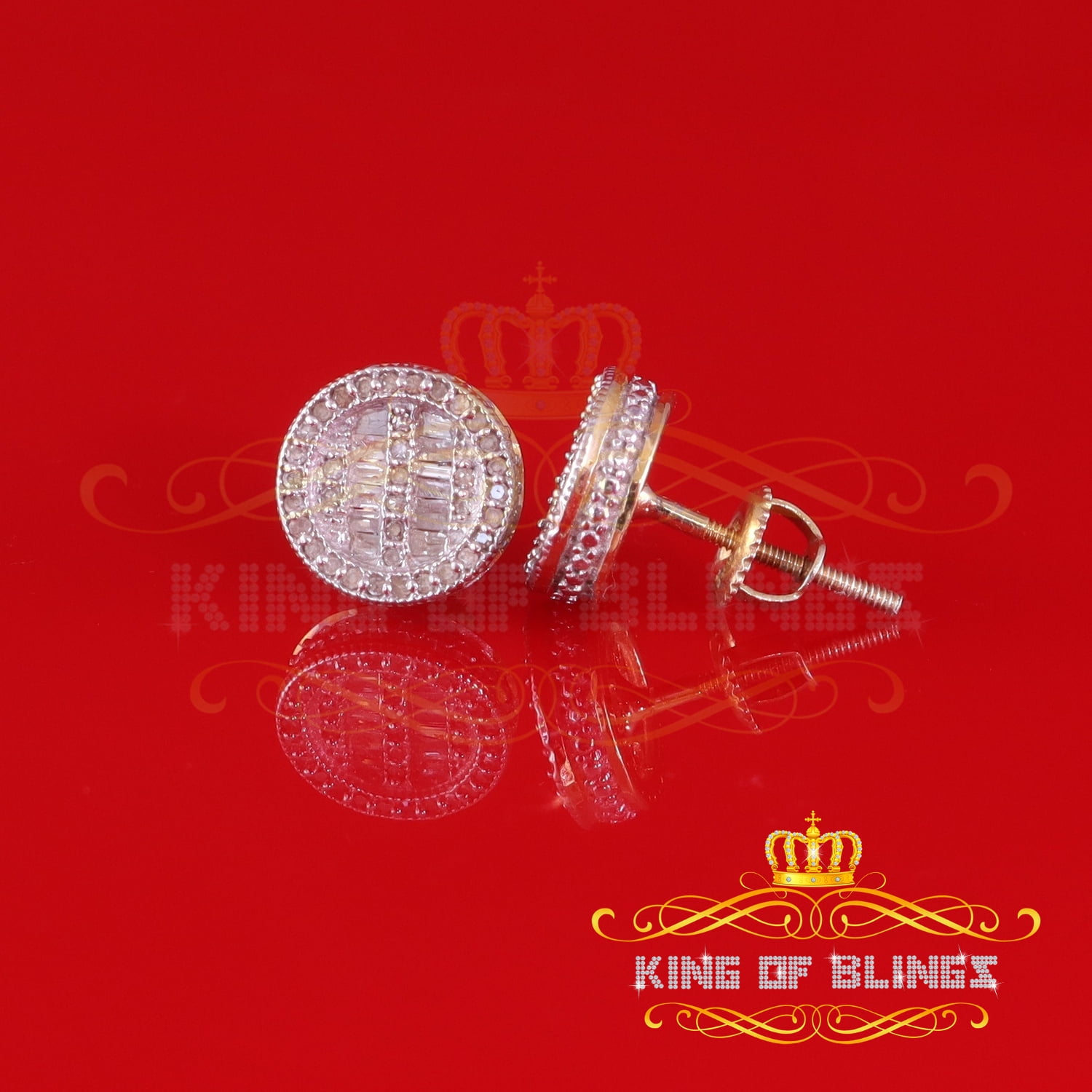 King of Bling's 0.33ct Diamond 925 Sterling Yellow Silver For Men's & Womens Stud Round Earrings