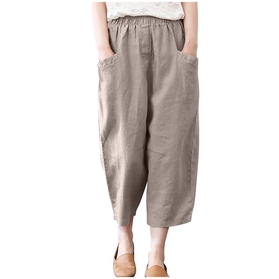 Mrat Capris Pants For Women Full Length Pants Fashion Ladies Summer Casual Loose Cotton And Linen Pocket Solid Trousers Pants Womens Pants For Work Business Casual
