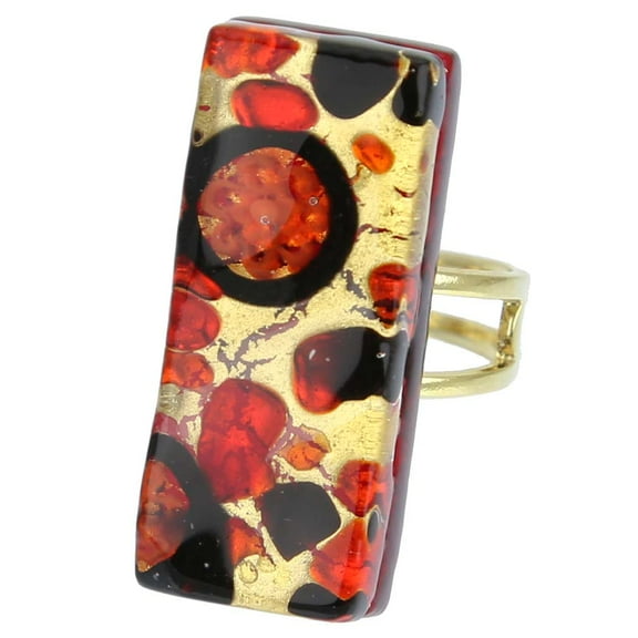 GlassOfVenice Murano Glass Venetian Reflections Rectangular Adjustable Ring - Black Red