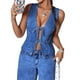 thumbnail image 3 of Chaleco Vaquero Sin Mangas con Escote en V Profundo y Lazo Frontal para Mujer Azul Oscuro L, 3 of 8