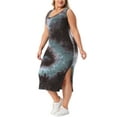 thumbnail image 2 of DARING DIVA Plus Size V Neck Slim Fit Tie Dye Midi Tank Dress 1X Gray Blue, 2 of 5