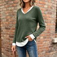 thumbnail image 4 of Women's Casual 2 in 1 Pullover Long Sleeve Layered Shirts V Neck Solid Color Blouse Fall Fashion Outfits, 4 of 9