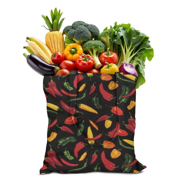 Sac Fourre-Tout en Toile Chili Motif Légumes Rouges Épicés Illustration Peinture Esthétique Kawaii Dessin Animé Réutilisable Écologique Léger Pliable