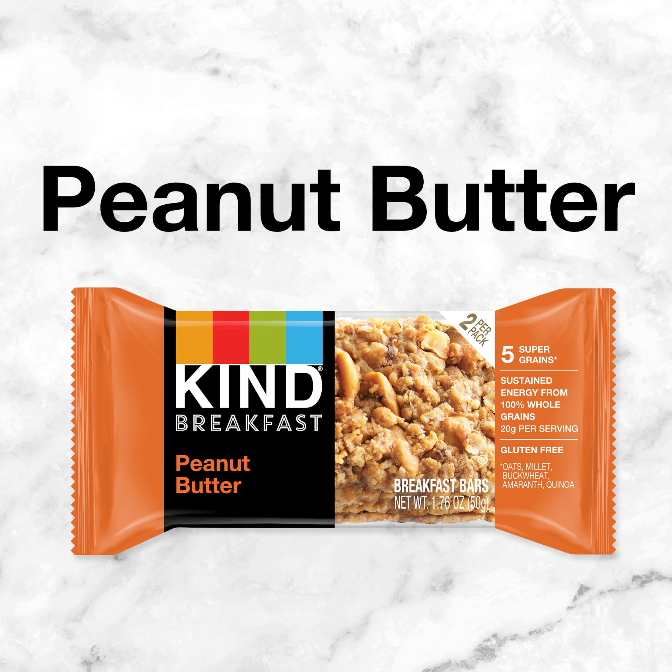 (2 pack) KIND Breakfast 100% Whole Grain Gluten Free Peanut Butter Snack Bars, 1.76 oz, 12 Count Box