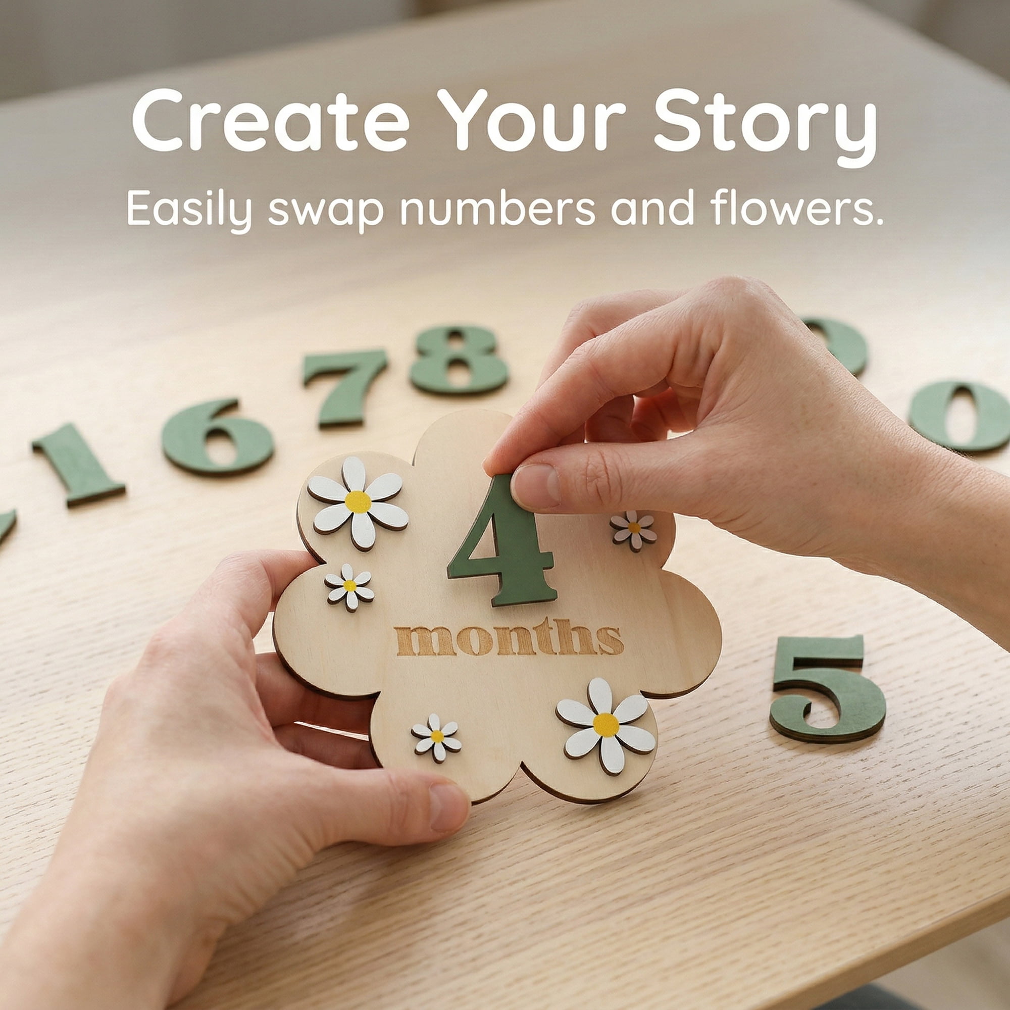 Unique Bargains Wooden Flower Wall Art Decor Layered Floral Wood Sign Green 6.3in