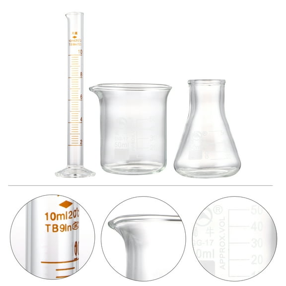 Sparsain Set of 3 Glass Graduated Cylinders Beakers Conical Flasks Science Lab Tool