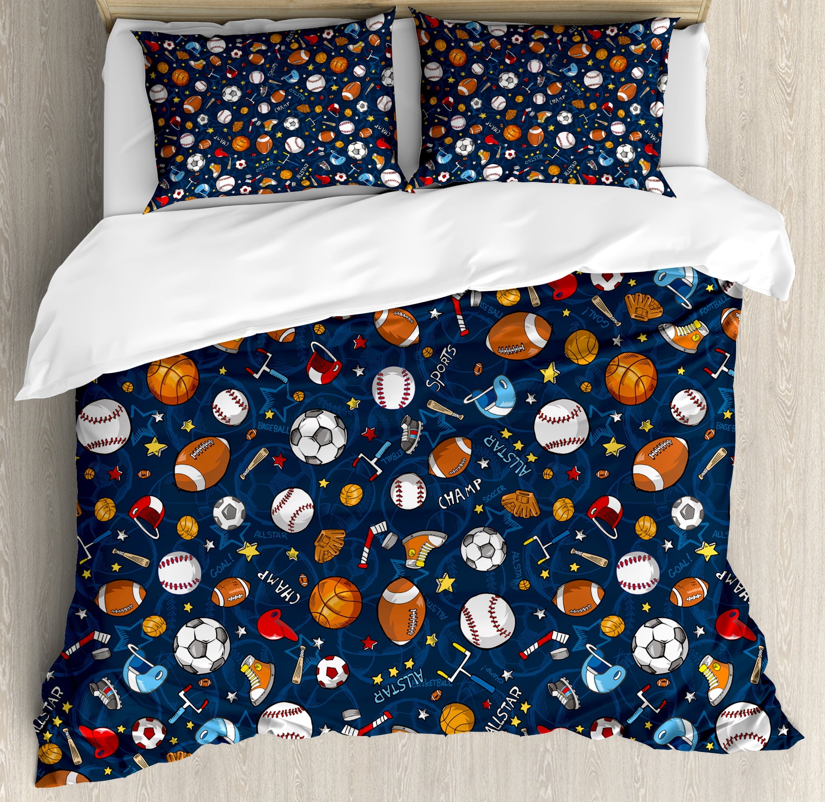 Sport King Size Duvet Cover Set Many Basketball Baseball And Sport King Size Duvet Cover Set Many Basketball Baseball And Football Icons Champ Gloves Dark Background Decorative 3 Piece Bedding With 2 Pillow