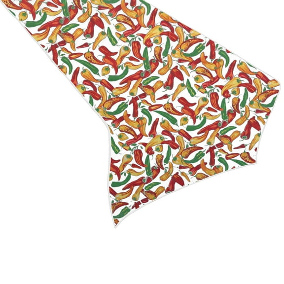 Cotton Print Table Runner Chili Peppers on White