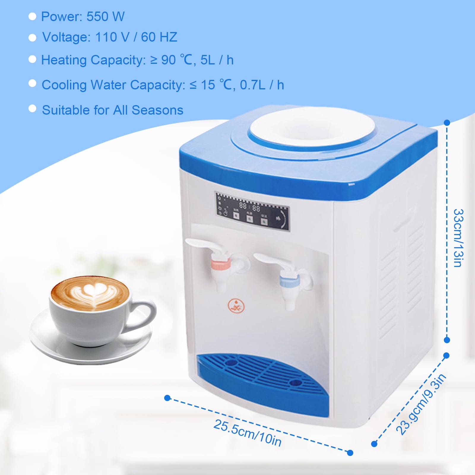 110V Top Loading Hot Cold Water Dispenser Countertop Electric 5 Gallon 8-15℃ Water Cooler Home Office