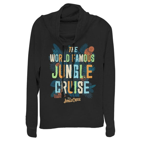 Junior's Jungle Cruise The World Famous Logo Cowl Neck Sweatshirt Black Medium