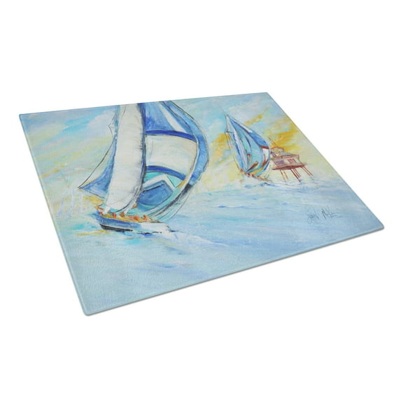 Caroline's Treasures Sailboats and Middle Bay Lighthouse Glass Cutting Board Large
