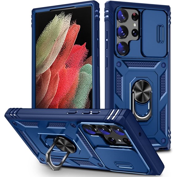 HCTian Military Grade Case for Samsung Galaxy S23 Ultra with Kickstand Ring Holder Slide Camera Cover Protection Shockproof Case for Galaxy S23 Ultra Phone Case