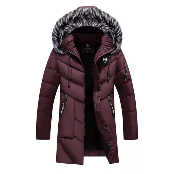 Men's Plus Size Longline Padded Winter Coat with Faux Fur Hood