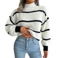 thumbnail image 2 of Womens Mock Neck Striped Chunky Knitted Sweater Winter Long Sleeve Pullover Sweaters Tops White M, 2 of 9